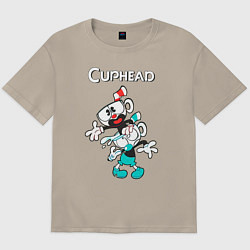 Футболка оверсайз мужская Cuphead веселые чашечки, цвет: миндальный