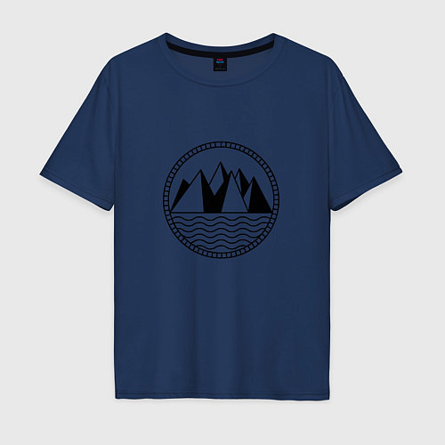 Мужская футболка оверсайз Горы и море / Тёмно-синий – фото 1