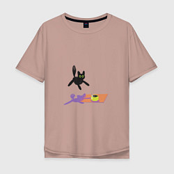 Футболка оверсайз мужская Летающий кот Кот и мышь, цвет: пыльно-розовый