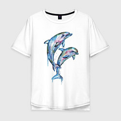 Футболка оверсайз мужская Dolphins Watercolour, цвет: белый