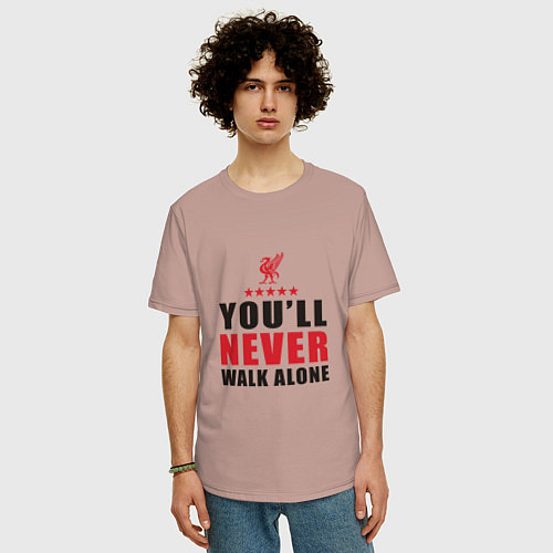 Мужская футболка оверсайз Liverpool - Never Walk Alone / Пыльно-розовый – фото 3
