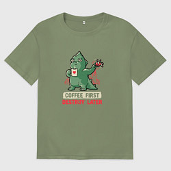Футболка оверсайз мужская Coffee First Destroy Later, цвет: авокадо