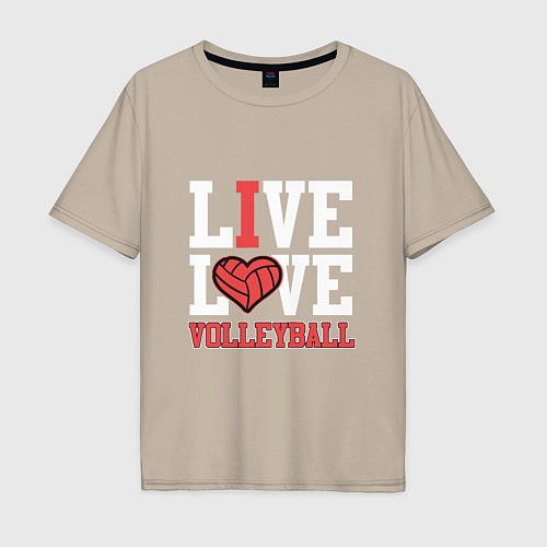 Мужская футболка оверсайз Live Love Volleyball / Миндальный – фото 1