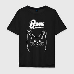 Футболка оверсайз мужская Bowie Рок кот, цвет: черный