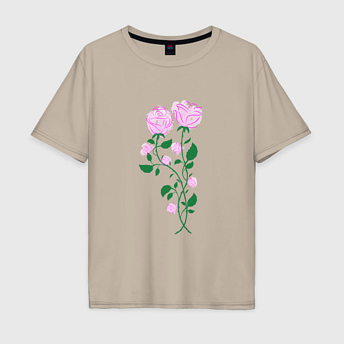 Мужская футболка оверсайз Влюблённые розы / Миндальный – фото 1
