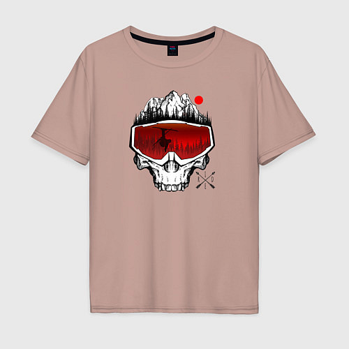 Мужская футболка оверсайз Череп Лыжника / Пыльно-розовый – фото 1