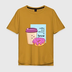 Футболка оверсайз мужская Кофе и пончики - это любовь, цвет: горчичный