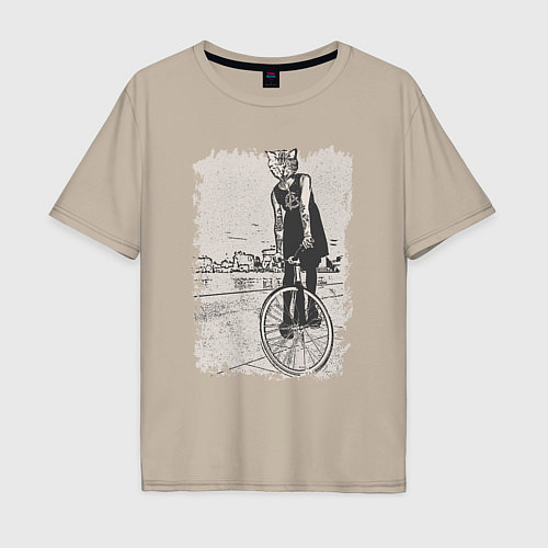 Мужская футболка оверсайз Cat bike punk / Миндальный – фото 1