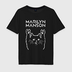 Футболка оверсайз мужская Marilyn Manson Рок кот, цвет: черный