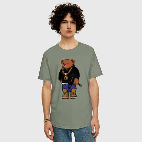 Мужская футболка оверсайз Gangsta bear Крутой мишка / Авокадо – фото 3