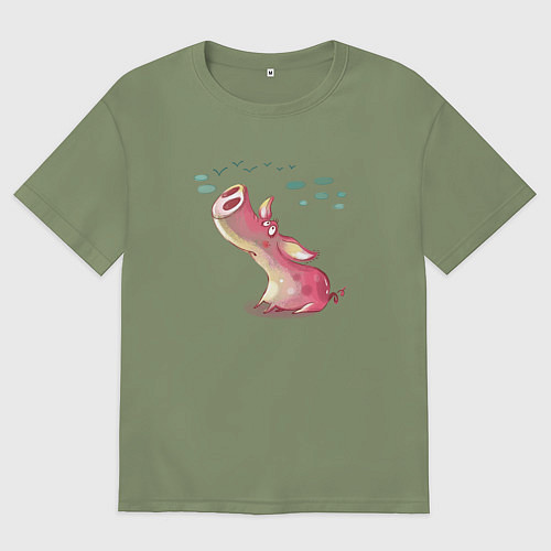 Мужская футболка оверсайз Мечтающий поросенок / Авокадо – фото 1