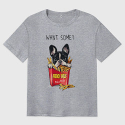 Футболка оверсайз мужская БУЛЬДОГ В КАРТОШКЕ ФРИ, цвет: меланж