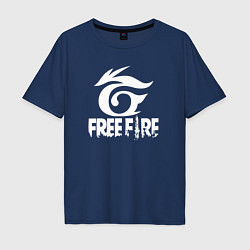 Футболка оверсайз мужская Free Fire - белый лого, цвет: тёмно-синий