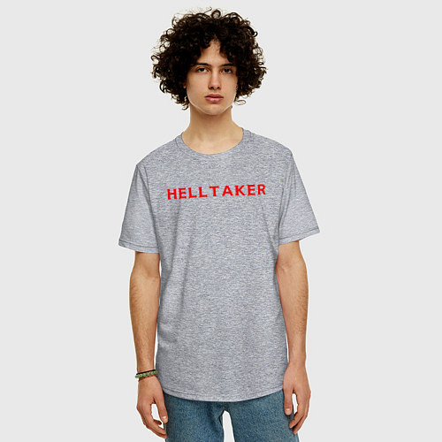 Мужская футболка оверсайз Helltaker logo / Меланж – фото 3