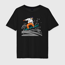 Футболка оверсайз мужская Сноубордист snowboard, цвет: черный