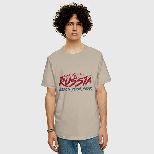 Мужская футболка оверсайз Россия - Будь на вершине / Миндальный – фото 3