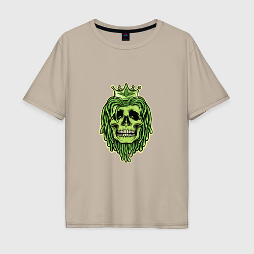 Мужская футболка оверсайз Green Skull / Миндальный – фото 1