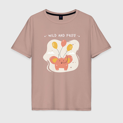 Мужская футболка оверсайз Дикий и свободный слоненок / Пыльно-розовый – фото 1