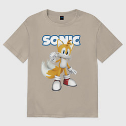Футболка оверсайз мужская Майлз Тейлз Прауэр Sonic Видеоигра, цвет: миндальный
