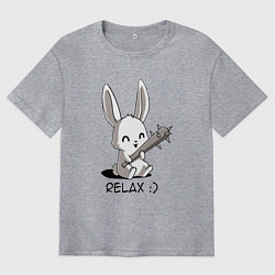 Футболка оверсайз мужская Милый зайчик с дубинкой, цвет: меланж