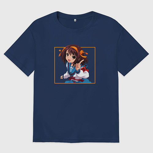 Мужская футболка оверсайз Харухи art / Тёмно-синий – фото 1