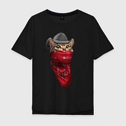 Футболка оверсайз мужская Cool kitten in a bandana, цвет: черный