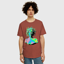 Футболка оверсайз мужская Gorgon Medusa Vaporwave Neon, цвет: кирпичный — фото 2