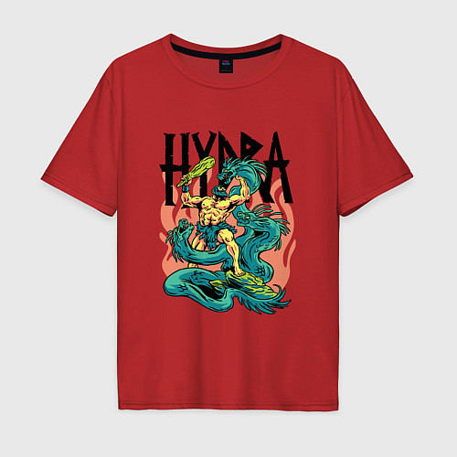 Мужская футболка оверсайз Лернейская гидра и Геракл Hydra versus Hercules / Красный – фото 1