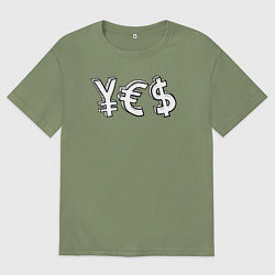 Футболка оверсайз мужская YES юань, евро, доллар, цвет: авокадо