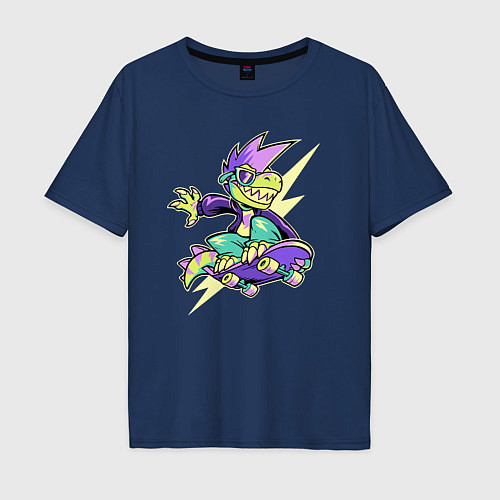 Мужская футболка оверсайз Cool Dino Skater Neon / Тёмно-синий – фото 1