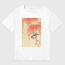 Футболка оверсайз мужская Great Tit on Paulownia Branch, цвет: белый