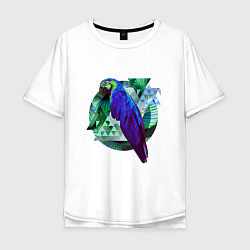 Футболка оверсайз мужская Блестящий попугай Тропический коллаж, цвет: белый