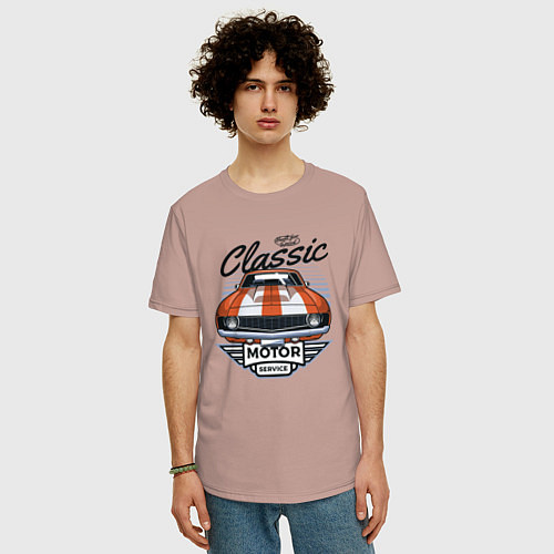Мужская футболка оверсайз Classic motor sport / Пыльно-розовый – фото 3
