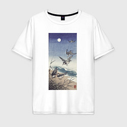 Мужская футболка оверсайз Birds at Full Moon Ласточки под луной