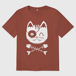 Мужская футболка оверсайз Голова кота Skull Hype