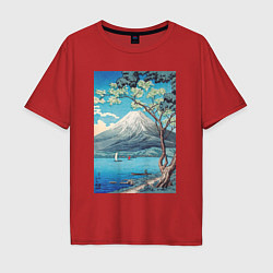 Футболка оверсайз мужская Mount Fuji from Lake Yamanaka Гора Фудзи, цвет: красный