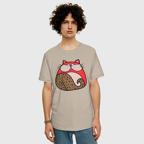 Мужская футболка оверсайз Красный абстрактный кот / Миндальный – фото 3