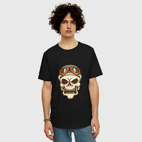 Мужская футболка оверсайз Biker - Skull / Черный – фото 3