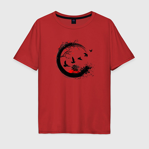 Мужская футболка оверсайз Закат в японском стиле / Красный – фото 1