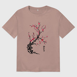 Мужская футболка оверсайз Сакура с иероглифами