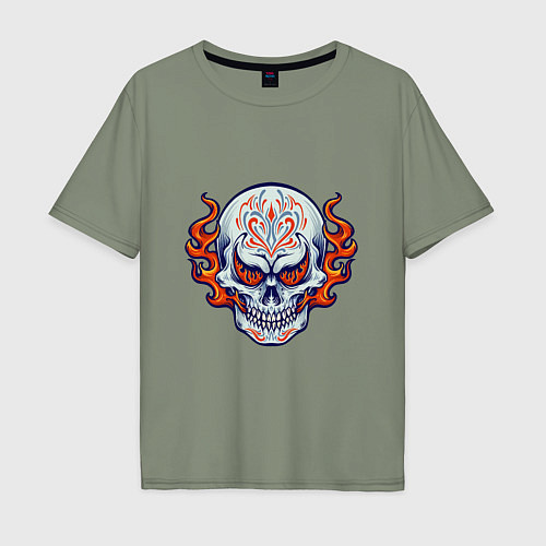 Мужская футболка оверсайз Fire - Skull / Авокадо – фото 1