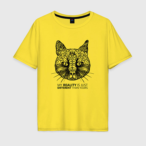 Мужская футболка оверсайз Кот в стиле Мандала Mandala Cat / Желтый – фото 1