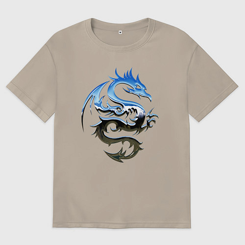 Мужская футболка оверсайз Хромированный дракон / Миндальный – фото 1