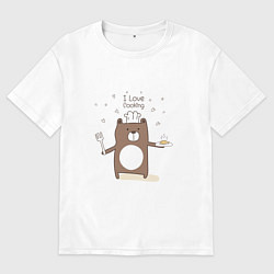 Футболка оверсайз мужская Bruin in a cap - Я ЛЮБЛЮ ГОТОВИТЬ I LOVE COOKING, цвет: белый