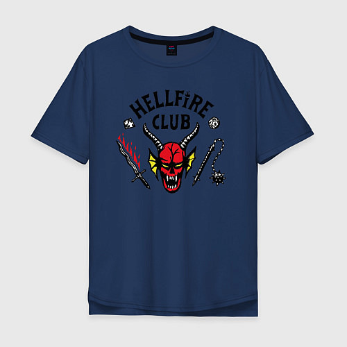 Мужская футболка оверсайз Hellfire Club Stranger Things 4 / Тёмно-синий – фото 1