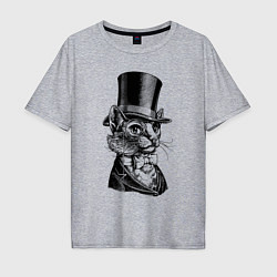 Мужская футболка оверсайз Кот - английский джентльмен в колпаке The cat is a