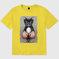 Футболка оверсайз мужская Крутой котяра в боксёрских перчатках Cool cat in b, цвет: желтый