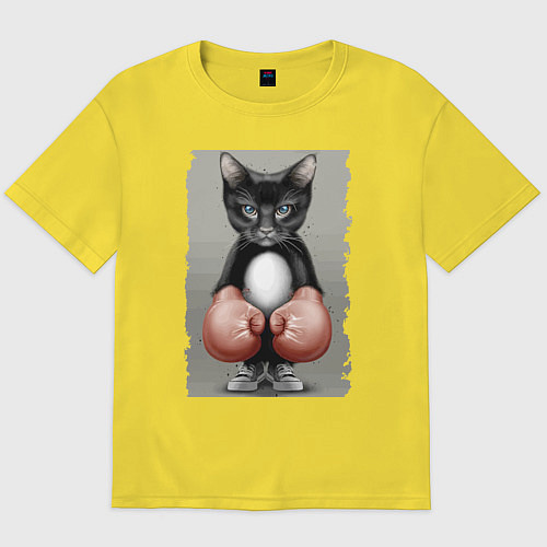 Мужская футболка оверсайз Крутой котяра в боксёрских перчатках Cool cat in b / Желтый – фото 1