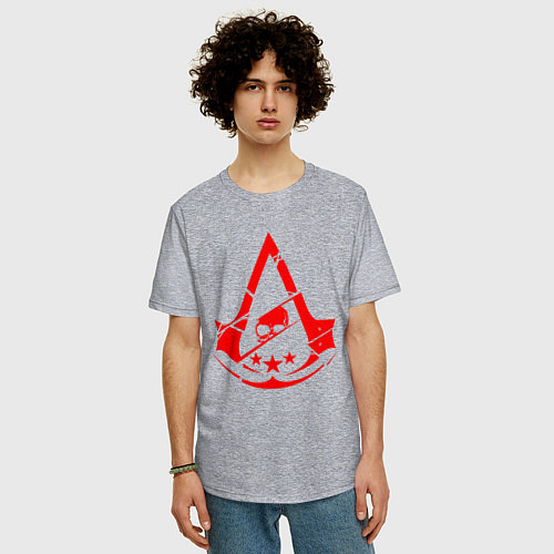 Мужская футболка оверсайз Assassins creed череп Три звезды / Меланж – фото 3
