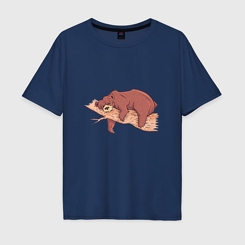Мужская футболка оверсайз Ленивый Медведь на дереве Lazy Tree Bear / Тёмно-синий – фото 1